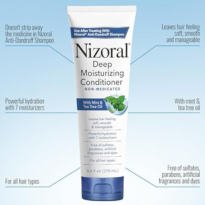 Nizoral Deep Moisturizing Conditioner with Mint & Tea Tree Oil for All Hair Types - Free of Sulfates, Parabens, Artificial Fragrances and Dyes, 9.4 oz - Image 2